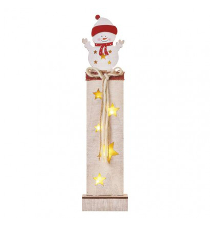 Vianočná dekorácia drevená SNEHULIAK, 7 LED, vnútorná, teplá biela, 11x5x46 cm