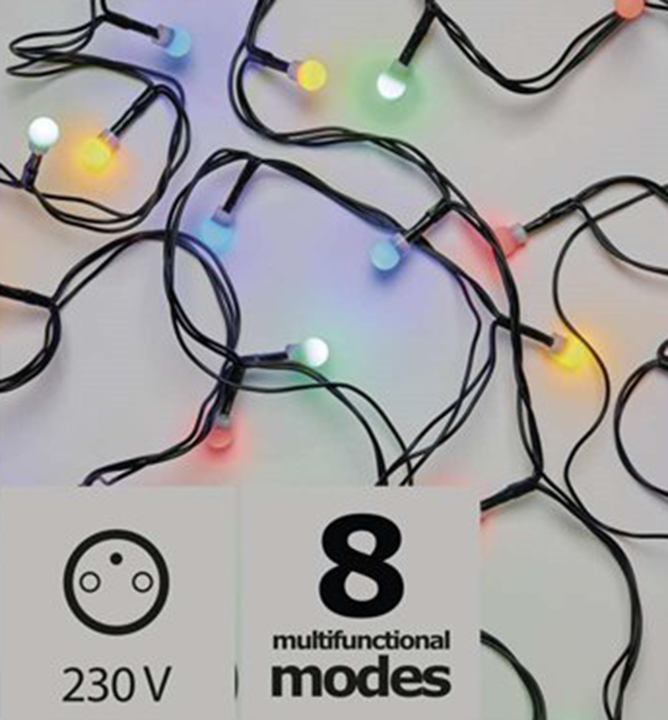 LED vianočná reťaz CHERRY, guľôčky, multicolor 8 m, 80 LED, programy