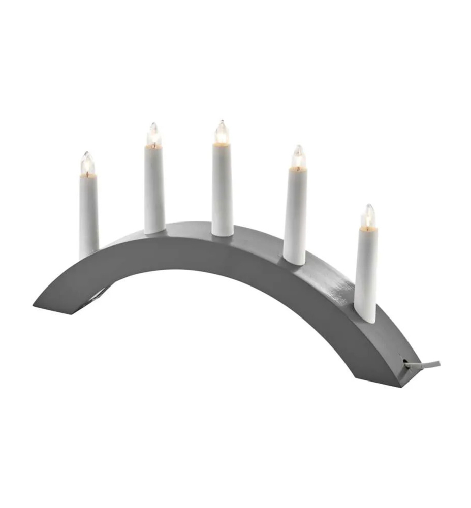 LED vianoèný SVIETNIK šedý, drevený, 5x E10, 20x38 cm, vnútorný, teplá biela