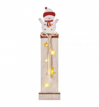 Vianočná dekorácia drevená SNEHULIAK, 7 LED, vnútorná, teplá biela, 46 cm