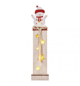 Vianočná dekorácia drevená SNEHULIAK, 7 LED, vnútorná, teplá biela, 11x5x46 cm