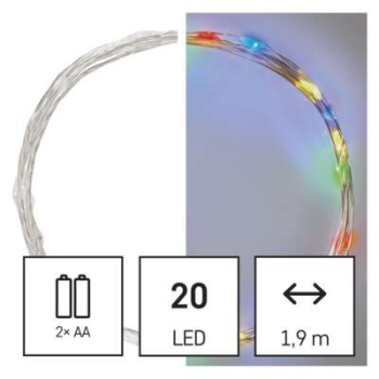 LED viano�n� nano re�az, vn�torn�, 20 LED, multicolor, 2xAA, �asova�, 1,9 m