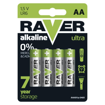 Alkalická batéria RAVER, LR6 (AA) 4 ks v balení