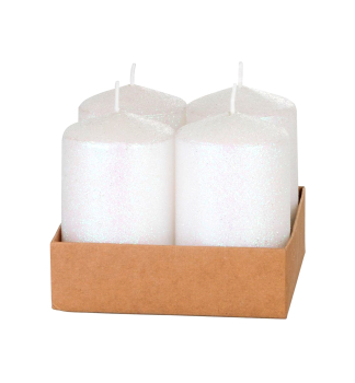Adventn svieka VIANOCE, 4x6 cm, biela s glitrami, 4 ks v balen