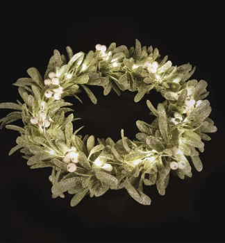 LED dekorcia - veniec z imela, 3x AA, tepl biela, asova