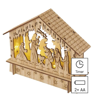 LED Vianon betlehem dreven, 15 cm, 2x AA, vntorn, tepl biela, asova