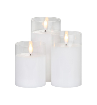 LED dekorcia - 3x voskov svieka,1 LED tepl biela, pohybliv plame, 7.5x10/12.5/15 cm