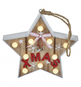 LED vianočná dekorácia drevená HVIEZDA, teplá biela, 10 LED, 19x19 cm